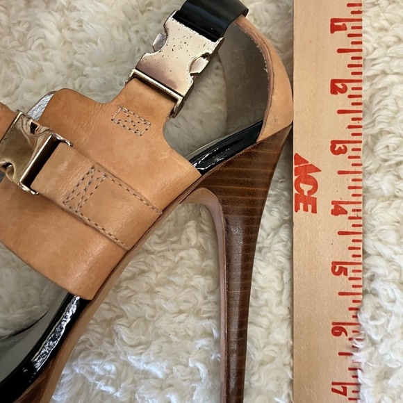 Report Signature Black Tan Platform Stilettos Leather Buckle Size 7 - Picture 11 of 12